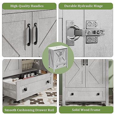 Modern Bathroom Vanity Set, Freestanding Cabinet with Ceramic Basin, Waterproof & Easy Assembly
