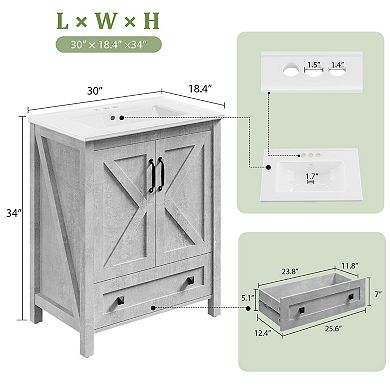 Modern Bathroom Vanity Set, Freestanding Cabinet with Ceramic Basin, Waterproof & Easy Assembly