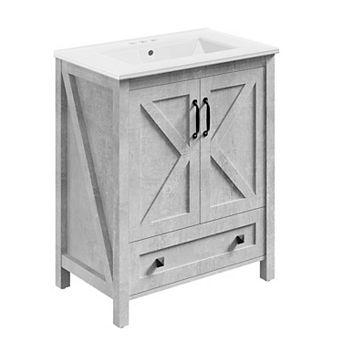 Modern Bathroom Vanity Set, Freestanding Cabinet with Ceramic Basin, Waterproof & Easy Assembly