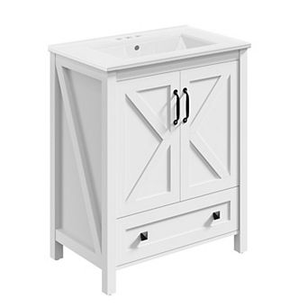 Modern Bathroom Vanity Set, Freestanding Cabinet with Ceramic Basin, Waterproof & Easy Assembly