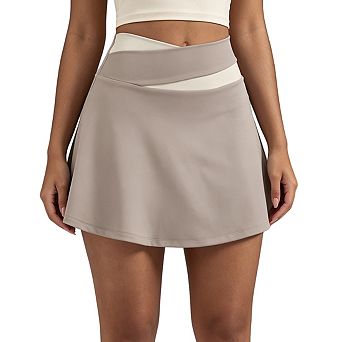 Women’s Casual Crossover Waist Skort High Waist A-Line Shorts Soft Stretch Mini Skirt