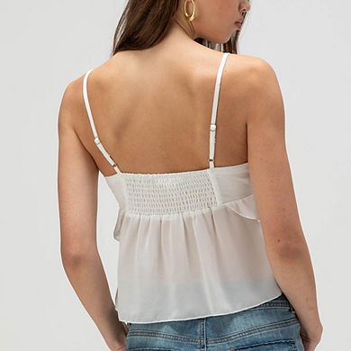 Women's Spaghetti Strap Cami Top V-Neck Ruffled Tie Front Casual Summer Vacation Blouse