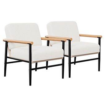 Accent Chair, Cozy Sherpa Reading Chair with Thick Cushion, Beige Armchair for Living Room, Bedroom