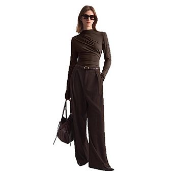 Women's Ruched Mock Neck Long Sleeve Top Slim Fit Casual Office Daily Wear Blouse