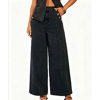 Women's Wide-Leg Denim Pants Fashionable Relaxed Jeans