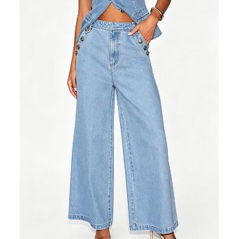 Women's Wide-Leg Denim Pants Fashionable Relaxed Jeans