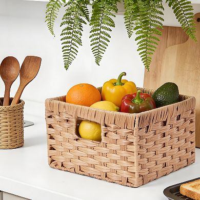 Wicker Storage Basket, Decorative Woven Baskets for Storage, Waterproof Baskets Organizer, 2-Pack