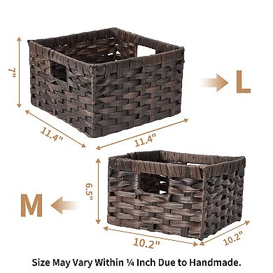 Wicker Storage Basket, Decorative Woven Baskets for Storage, Waterproof Baskets Organizer, 2-Pack
