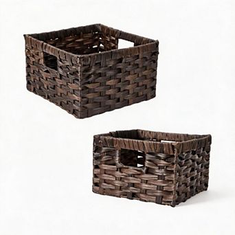 Wicker Storage Basket, Decorative Woven Baskets for Storage, Waterproof Baskets Organizer, 2-Pack
