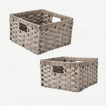 Wicker Storage Basket, Decorative Woven Baskets for Storage, Waterproof Baskets Organizer, 2-Pack