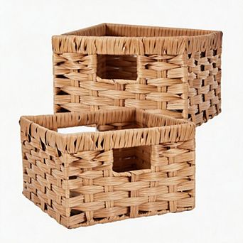 Wicker Storage Basket, Decorative Woven Baskets for Storage, Waterproof Baskets Organizer, 2-Pack
