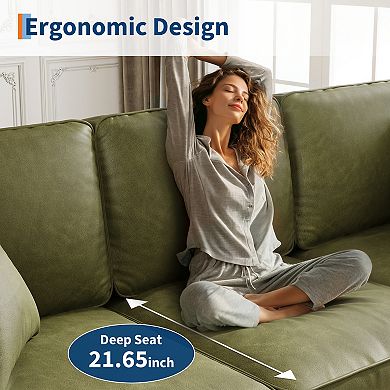 3-Seater Sofa Couch with 2 Throw Pillows, Couch with Wide Armrests, Back Cushion for Living Room