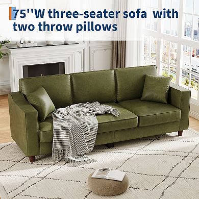 3-Seater Sofa Couch with 2 Throw Pillows, Couch with Wide Armrests, Back Cushion for Living Room