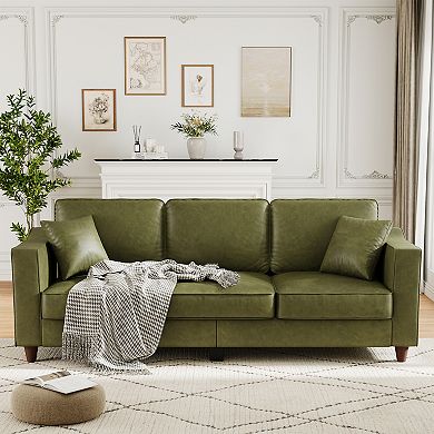 3-Seater Sofa Couch with 2 Throw Pillows, Couch with Wide Armrests, Back Cushion for Living Room
