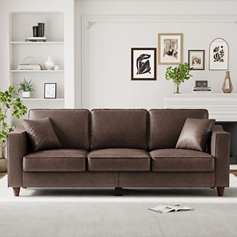 3-Seater Sofa Couch with 2 Throw Pillows, Couch with Wide Armrests, Back Cushion for Living Room