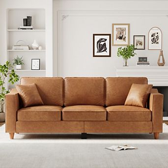 3-Seater Sofa Couch with 2 Throw Pillows, Couch with Wide Armrests, Back Cushion for Living Room