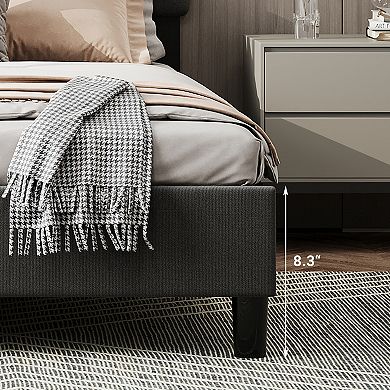 Platform Bed Frame, Upholstered Bed Frame with Headboard, Mattress Foundation with Slats Supports