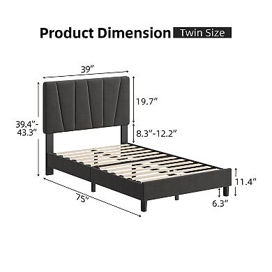 Platform Bed Frame, Upholstered Bed Frame with Headboard, Mattress Foundation with Slats Supports