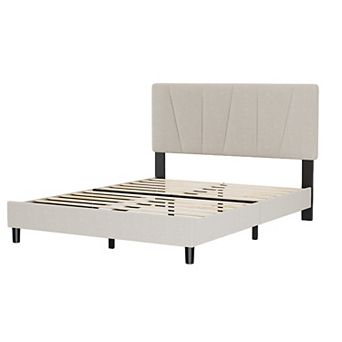 Platform Bed Frame, Upholstered Bed Frame with Headboard, Mattress Foundation with Slats Supports