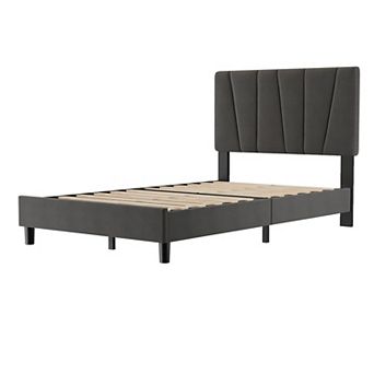 Platform Bed Frame, Upholstered Bed Frame with Headboard, Mattress Foundation with Slats Supports