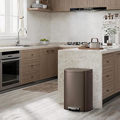 Slim Kitchen Trash Can with Soft Close Lid, Step Pedal, Inner Bucket, Rear Handle, Soft Close Lid