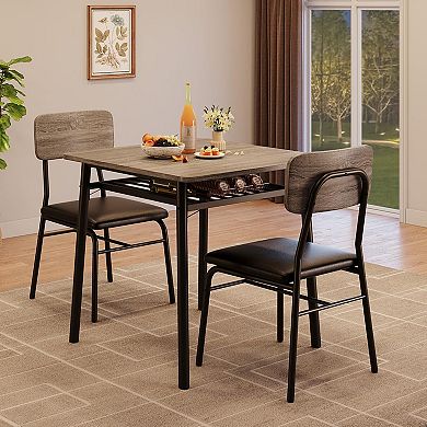 Dining Table for 2 with Storage Rack, Small Kitchen Table, Square Table with Upholstered Chairs
