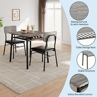 Dining Table for 2 with Storage Rack, Small Kitchen Table, Square Table with Upholstered Chairs