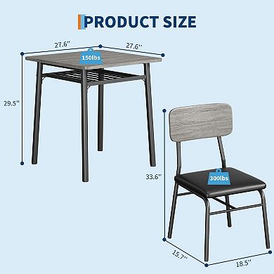 Dining Table for 2 with Storage Rack, Small Kitchen Table, Square Table with Upholstered Chairs