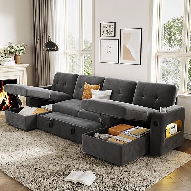 Modular Sofa with Storage, Sleeper Sofa Bed Sectional Cloud Couch for Living Room