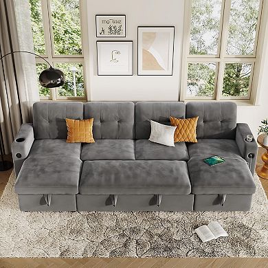 Modular Sofa with Storage, Sleeper Sofa Bed Sectional Cloud Couch for Living Room