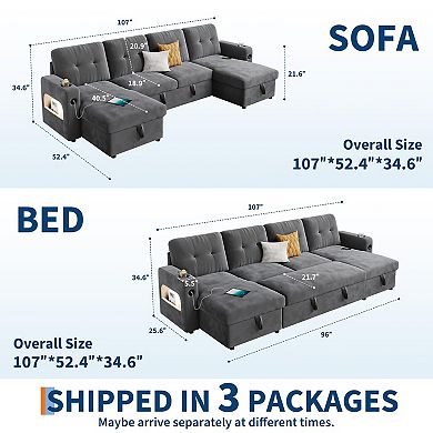 Modular Sofa with Storage, Sleeper Sofa Bed Sectional Cloud Couch for Living Room