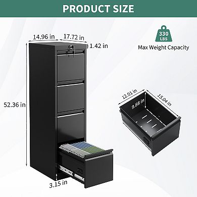 4-Drawer File Cabinet with Lock, Heavy Duty Metal Filing Cabinet for Letter/Legal/A4/F4 Documents