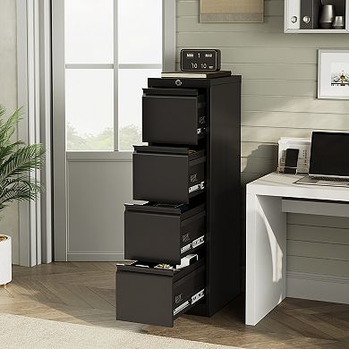 4-Drawer File Cabinet with Lock, Heavy Duty Metal Filing Cabinet for Letter/Legal/A4/F4 Documents