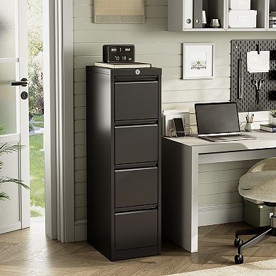 4-Drawer File Cabinet with Lock, Heavy Duty Metal Filing Cabinet for Letter/Legal/A4/F4 Documents
