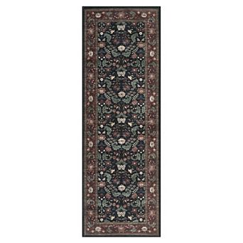Floral Machine Washable Rug, Non Slip Non Shedding Stain Resistant Low Pile Farmhouse Carpet