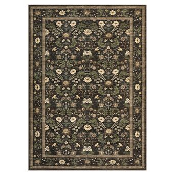 Floral Machine Washable Rug, Non Slip Non Shedding Stain Resistant Low Pile Farmhouse Carpet