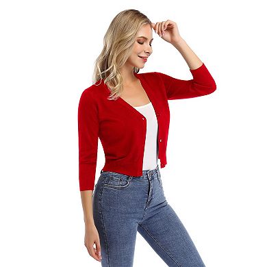 Women's Cropped Cardigan Knit Sweaters Lightweight 3/4 Sleeve Button Down Short Cardigan Top
