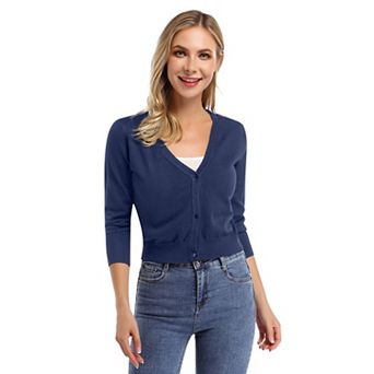 Women's Cropped Cardigan Knit Sweaters Lightweight 3/4 Sleeve Button Down Short Cardigan Top