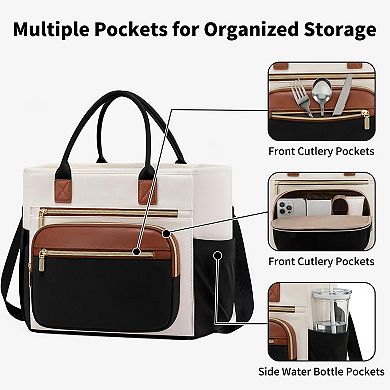 Insulated Women's Lunch Bag, Wide-Opening Leakproof Cooler with Adjustable Shoulder Strap