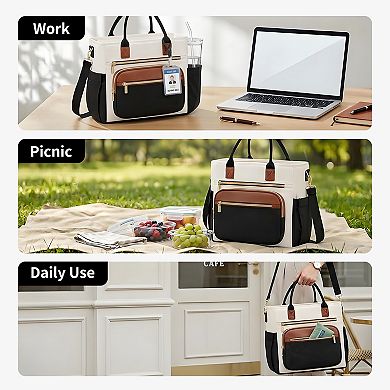 Insulated Women's Lunch Bag, Wide-Opening Leakproof Cooler with Adjustable Shoulder Strap