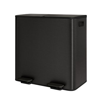 Stainless Steel Double Trash Can with Lid, Step-on Kitchen Metal Garbage Cans, Trash and Recycle