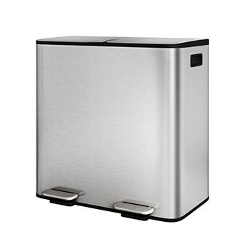 Stainless Steel Double Trash Can with Lid, Step-on Kitchen Metal Garbage Cans, Trash and Recycle