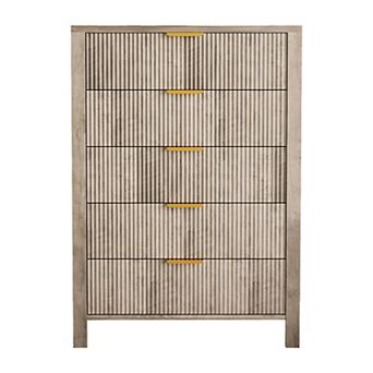 Fluted 5 Drawer Dresser for Bedroom. 45 Inch Tall Narrow Nightstand