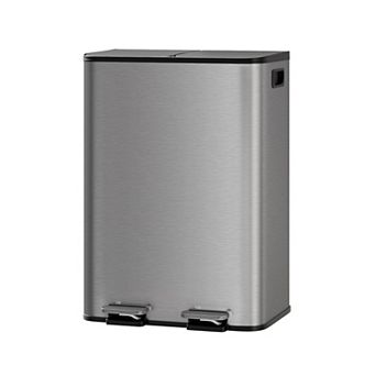 Stainless Steel Double Trash Can with Lid, Step-on Kitchen Metal Garbage Cans, Trash and Recycle