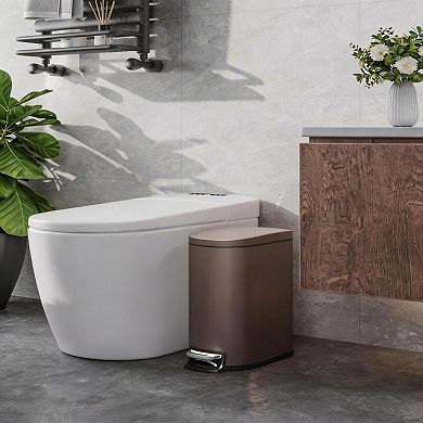 Bathroom Trash Can with Lid, Slim Waterproof Step-On Garbage Bin with Inner Bucket and Rear Handle