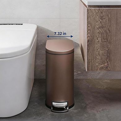 Bathroom Trash Can with Lid, Slim Waterproof Step-On Garbage Bin with Inner Bucket and Rear Handle