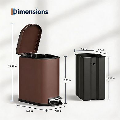 Bathroom Trash Can with Lid, Slim Waterproof Step-On Garbage Bin with Inner Bucket and Rear Handle