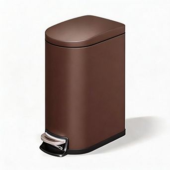 Bathroom Trash Can with Lid, Slim Waterproof Step-On Garbage Bin with Inner Bucket and Rear Handle