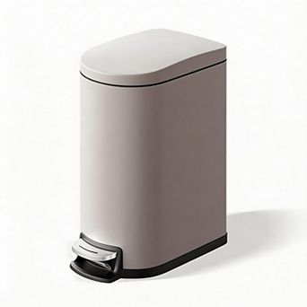 Bathroom Trash Can with Lid, Slim Waterproof Step-On Garbage Bin with Inner Bucket and Rear Handle