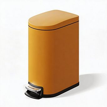 Bathroom Trash Can with Lid, Slim Waterproof Step-On Garbage Bin with Inner Bucket and Rear Handle